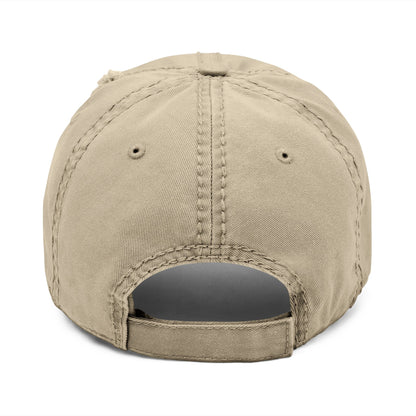 Distressed Dad Hat with 'WHITE DRILL' Embroidery - Casual Style