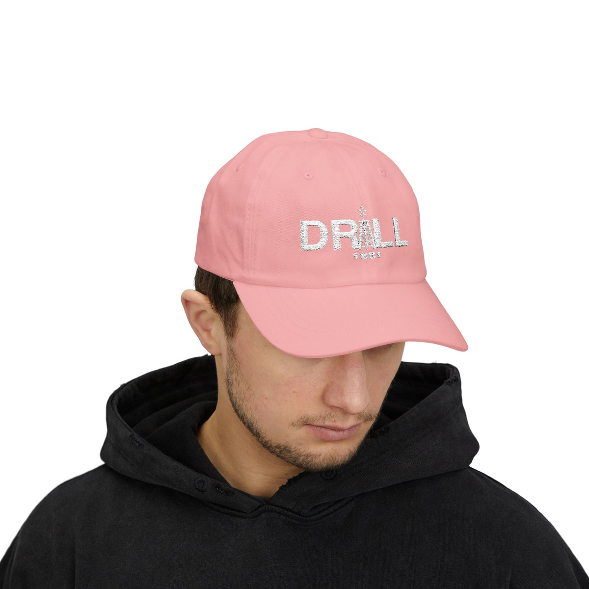 Drill 1881 Classic Dad Cap White Logo - Vintage Style Adjustable White Hat
