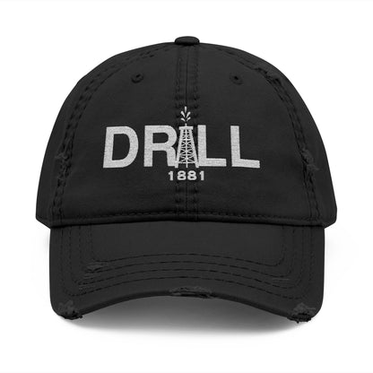 Distressed Dad Hat with 'WHITE DRILL' Embroidery - Casual Style