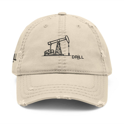 Pump Jack Sketch Distressed Hat Embroidery