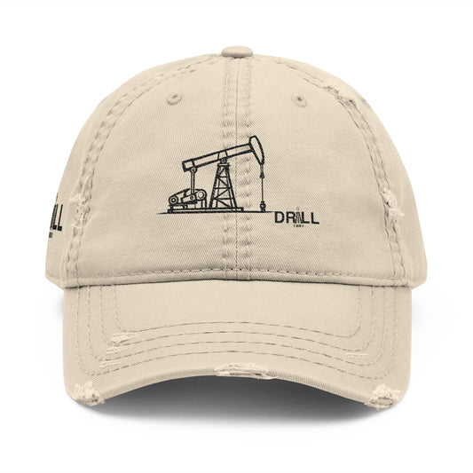 Pump Jack Sketch Distressed Hat Embroidery
