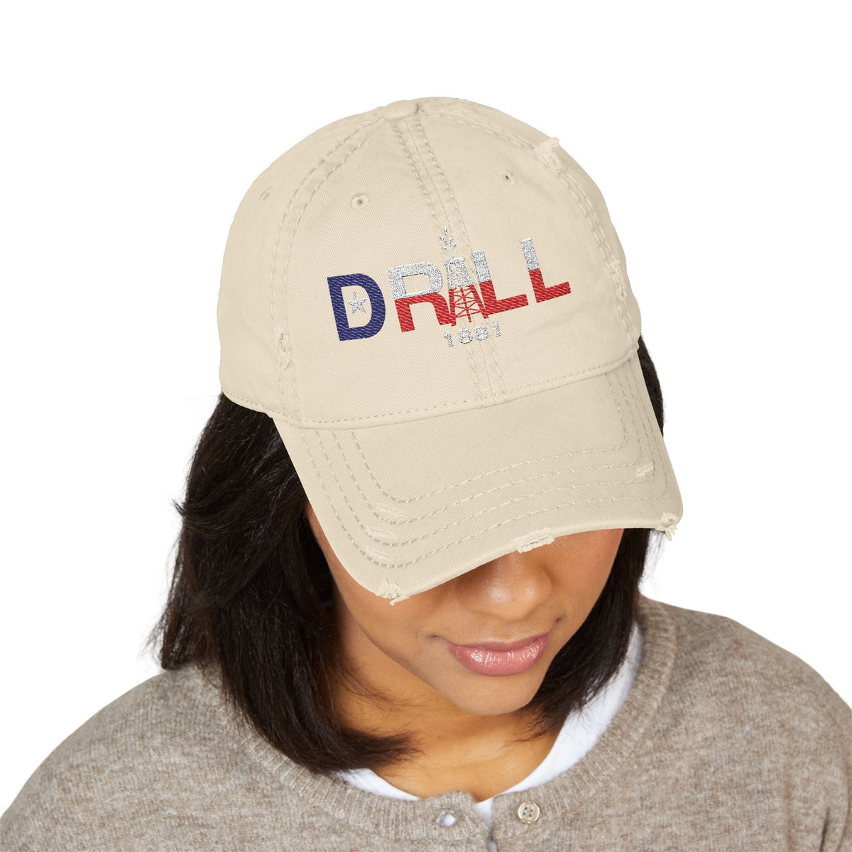 Drill Texas Distressed Hat with 'DRILL' Embroidery