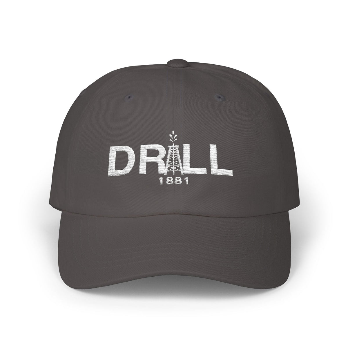 Drill 1881 Classic Dad Cap White Logo - Vintage Style Adjustable White Hat