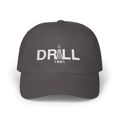 Drill 1881 Classic Dad Cap White Logo - Vintage Style Adjustable White Hat