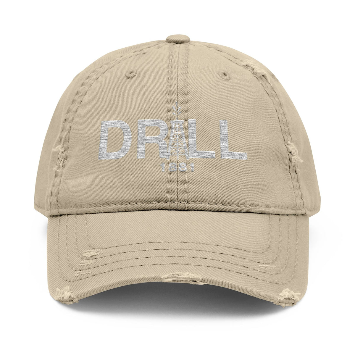 Distressed Dad Hat with 'WHITE DRILL' Embroidery - Casual Style