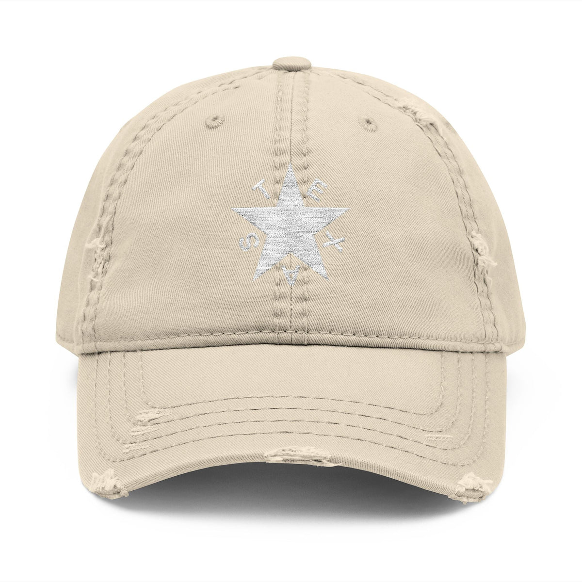Texas Star White - Distressed Hat with 'DRILL' Embroidery