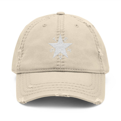 Texas Star White - Distressed Hat with 'DRILL' Embroidery