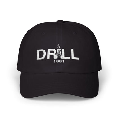 Drill 1881 Classic Dad Cap White Logo - Vintage Style Adjustable White Hat